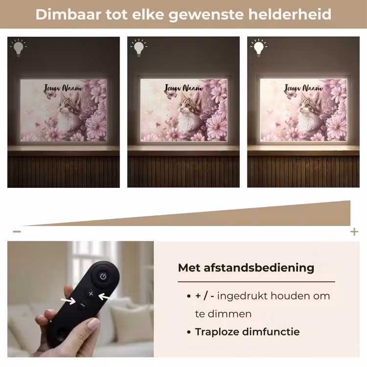 Kitten - Bloemen - Vlinders - Paars Light Box met batterij (Wandlamp kind) middel -USP_dimbaarNL