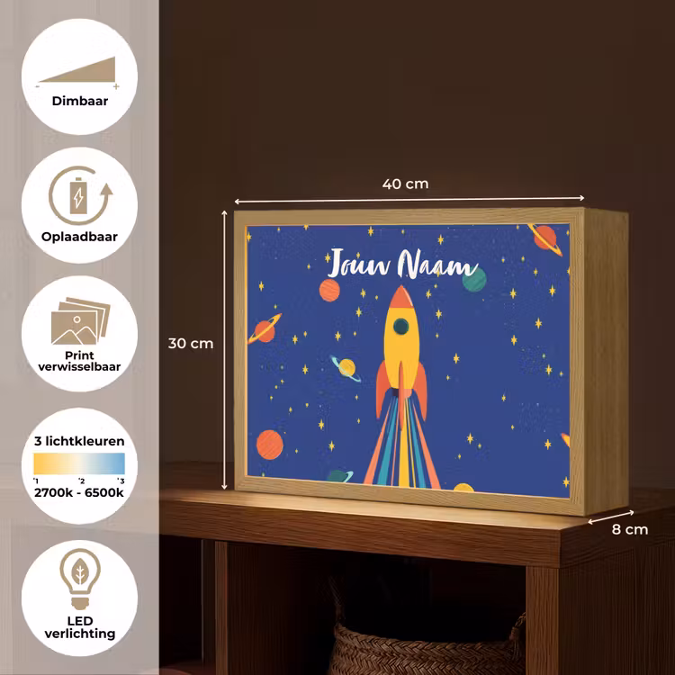 Kleurrijk - Raket - Ruimte Light Box met batterij (Wandlamp kind) middel -USP_websiteoverzichtNL
