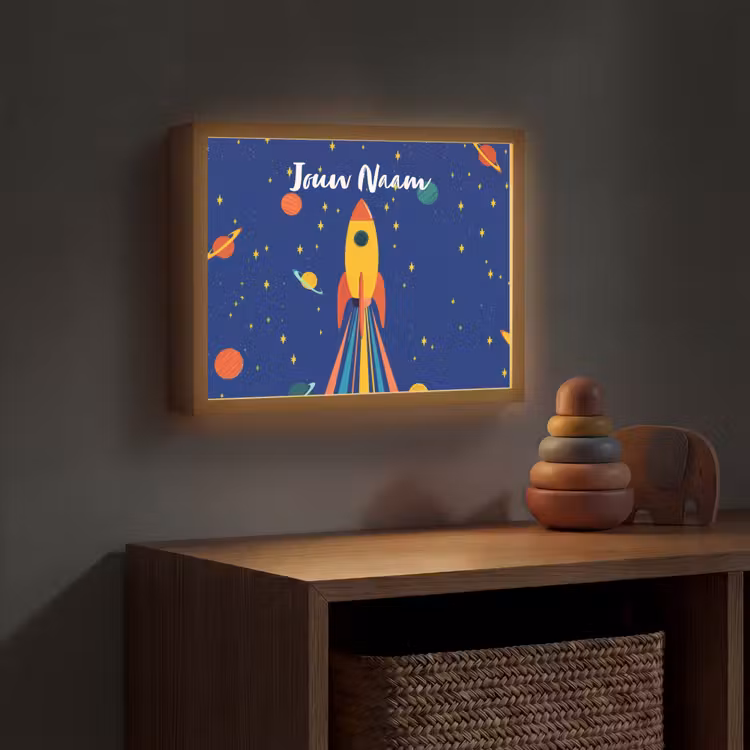 Kleurrijk - Raket - Ruimte Light Box met batterij (Wandlamp kind) middel -sfeer5_kind
