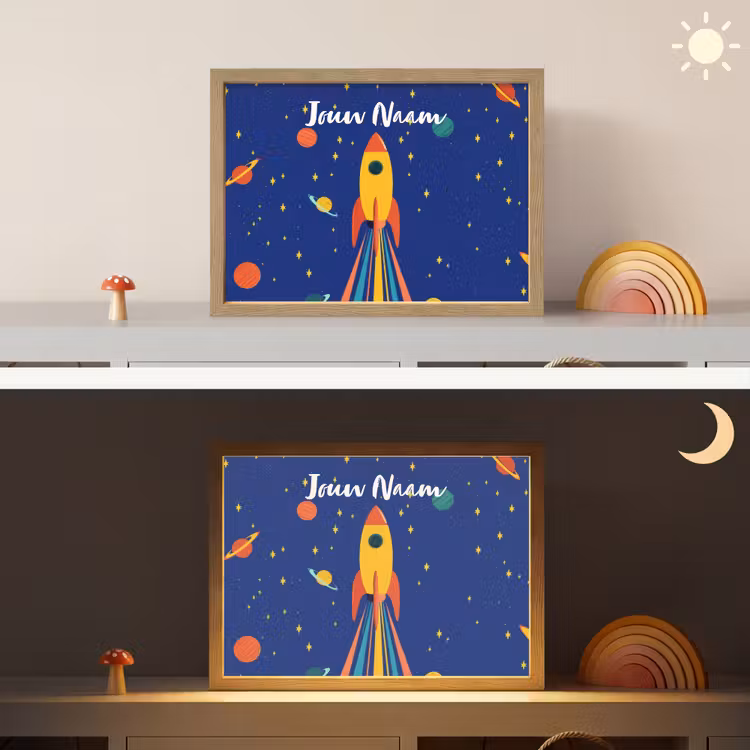 Kleurrijk - Raket - Ruimte Light Box met batterij (Wandlamp kind) middel -sfeer3_kind