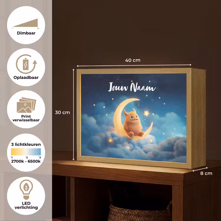 Knuffel - Monster - Maan - Wolken Light Box met batterij (Wandlamp kind) middel -USP_websiteoverzichtNL