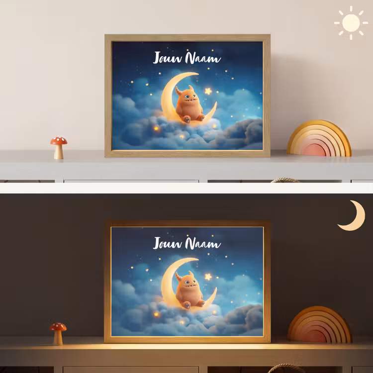Knuffel - Monster - Maan - Wolken Light Box met batterij (Wandlamp kind) middel -sfeer3_kind