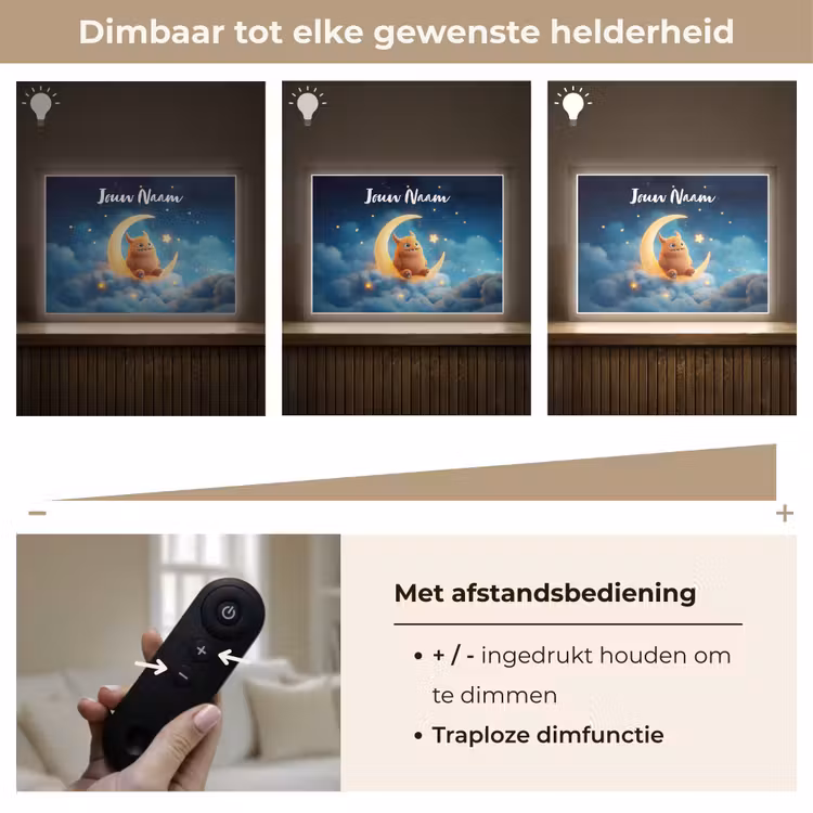 Knuffel - Monster - Maan - Wolken Light Box met batterij (Wandlamp kind) middel -USP_dimbaarNL