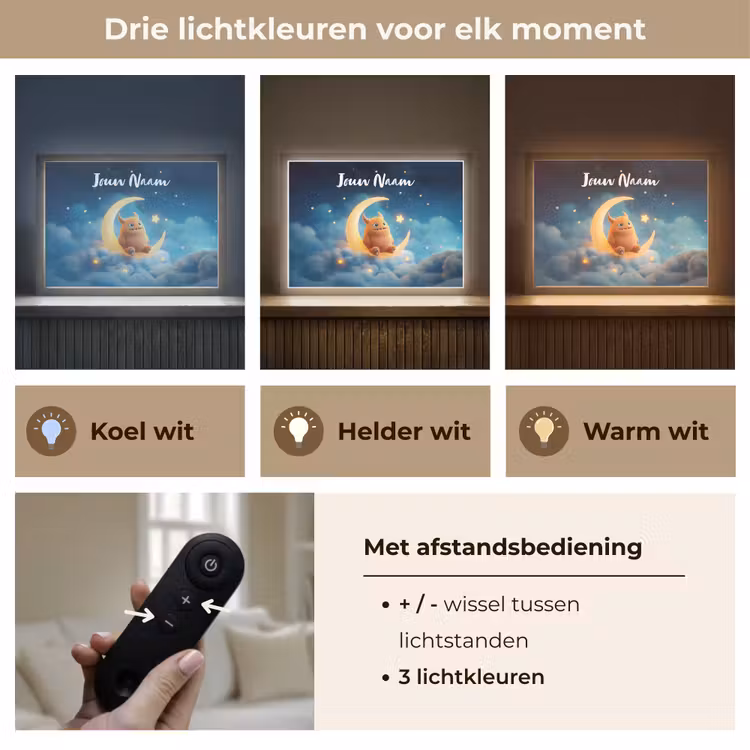 Knuffel - Monster - Maan - Wolken Light Box met batterij (Wandlamp kind) middel -USP_lichtkleurNL