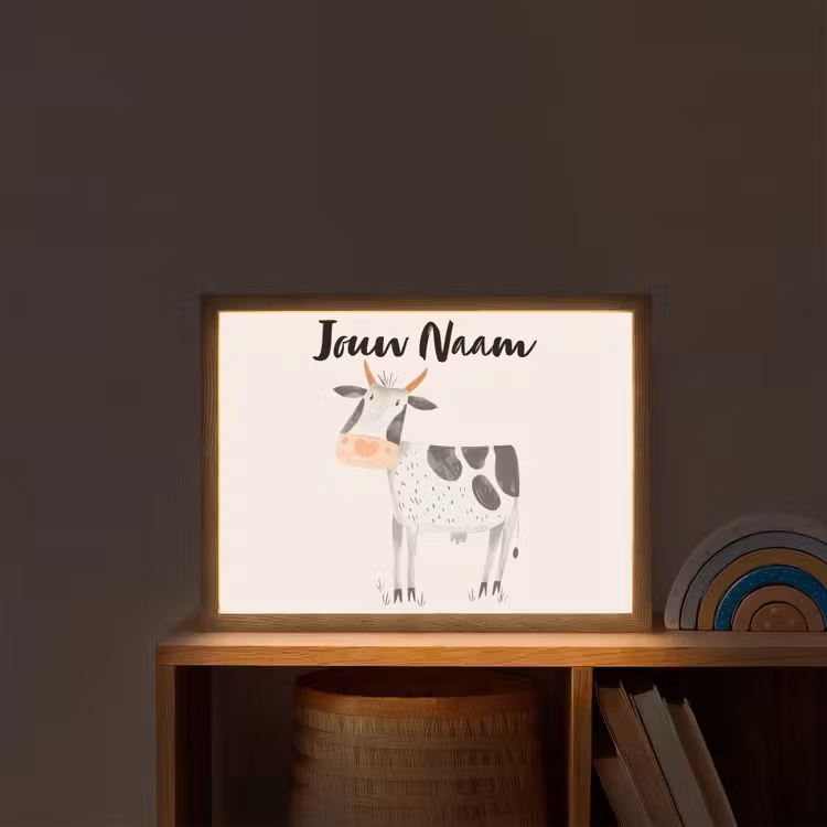 Koe - Boerderij dier - Dieren - Pastel kleuren Light Box met batterij (Wandlamp kind) middel -sfeer1_kind