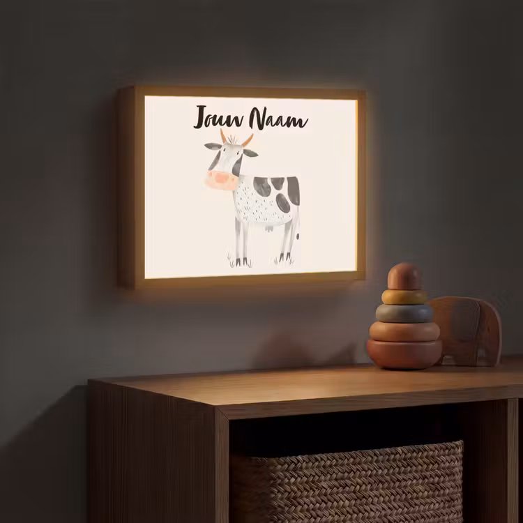 Koe - Boerderij dier - Dieren - Pastel kleuren Light Box met batterij (Wandlamp kind) middel -sfeer5_kind