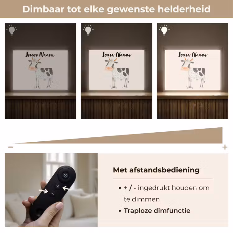 Koe - Boerderij dier - Dieren - Pastel kleuren Light Box met batterij (Wandlamp kind) middel -USP_dimbaarNL