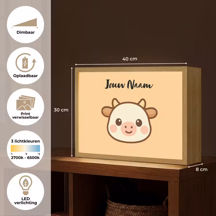 Koe - Oranje - Cartoon Light Box met batterij (Wandlamp kind) middel -USP_websiteoverzichtNL