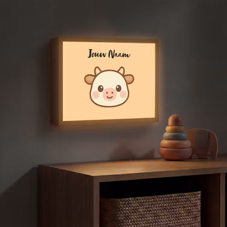 Koe - Oranje - Cartoon Light Box met batterij (Wandlamp kind) middel -sfeer5_kind