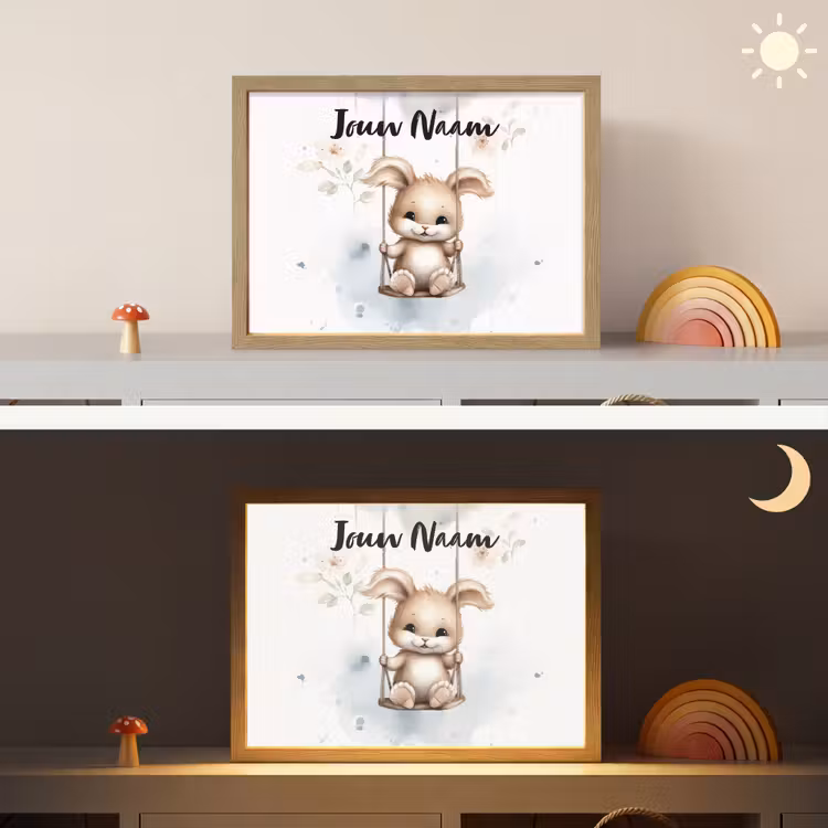 Konijn - Baby dier - Kinderen Light Box met batterij (Wandlamp kind) middel -sfeer3_kind