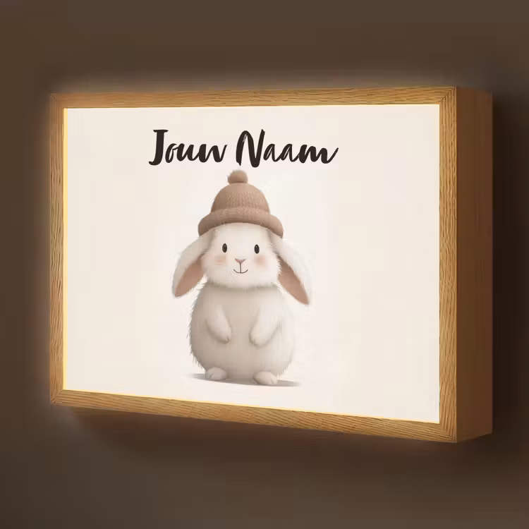 Konijn - Muts - Oren - Beige Light Box met batterij (Wandlamp kind) middel -z3d_website