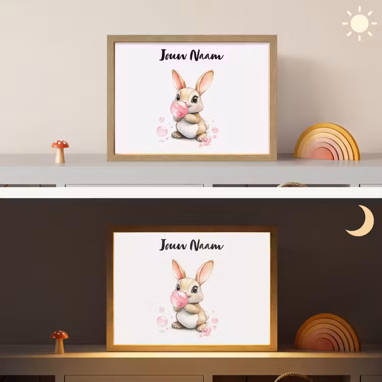 Konijn - Roze - Bellen Light Box met batterij (Wandlamp kind) middel -sfeer3_kind
