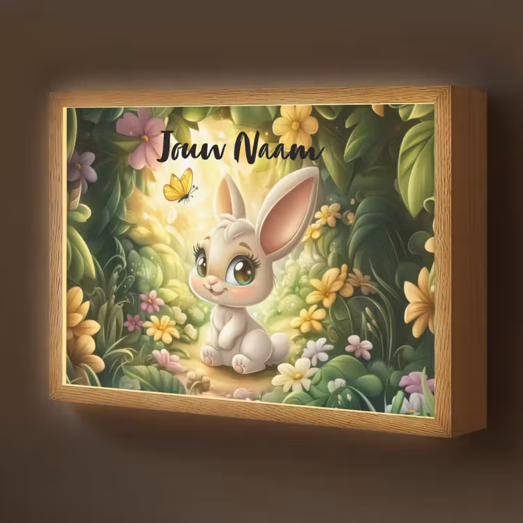 Konijn - Zonlicht - Sprookjesachtig - Vlinder Light Box met batterij (Wandlamp kind) middel -z3d_website
