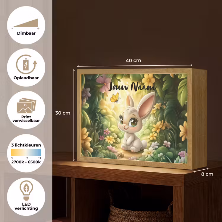 Konijn - Zonlicht - Sprookjesachtig - Vlinder Light Box met batterij (Wandlamp kind) middel -USP_websiteoverzichtNL