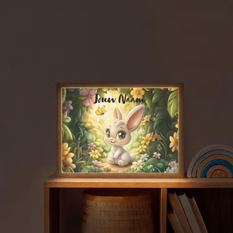 Konijn - Zonlicht - Sprookjesachtig - Vlinder Light Box met batterij (Wandlamp kind) middel -sfeer1_kind