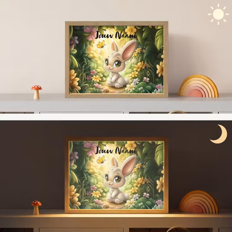 Konijn - Zonlicht - Sprookjesachtig - Vlinder Light Box met batterij (Wandlamp kind) middel -sfeer3_kind