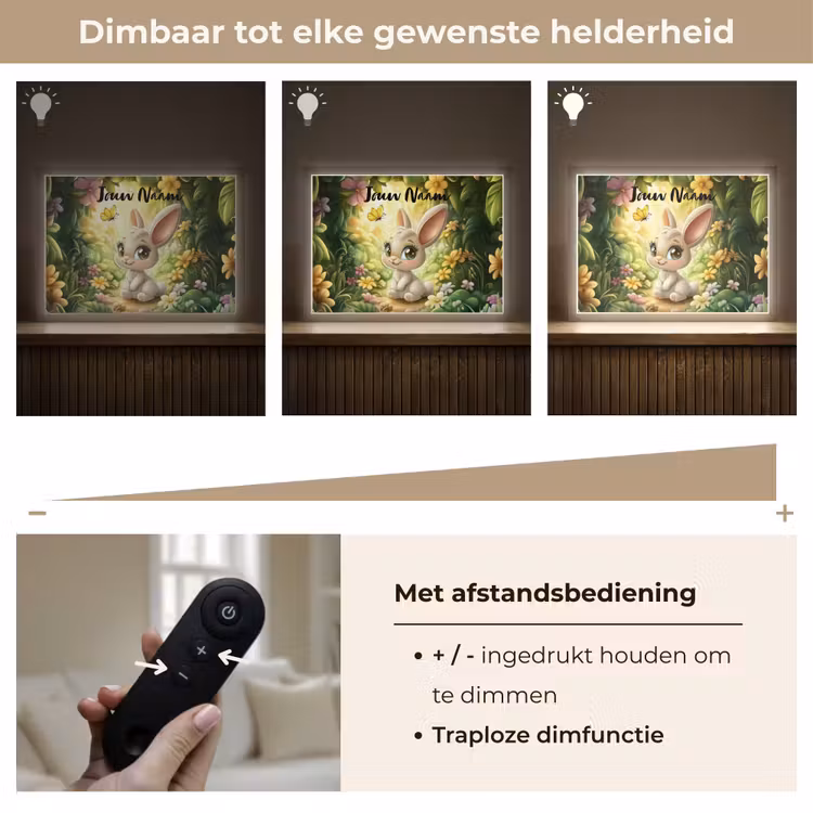 Konijn - Zonlicht - Sprookjesachtig - Vlinder Light Box met batterij (Wandlamp kind) middel -USP_dimbaarNL