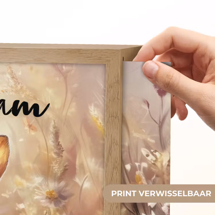 Konijntje - Bruin - Bloemen - Vlinders Light Box met batterij (Wandlamp kind) middel -USP_websiteprintNL