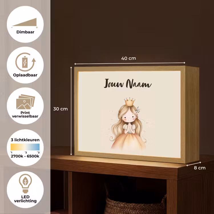 Kroon - Prinses - Bloem - Jurk Light Box met batterij (Wandlamp kind) middel -USP_websiteoverzichtNL