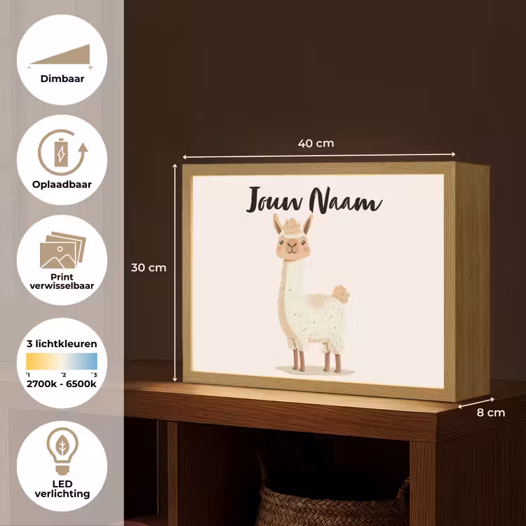 Lama - Dieren - Boerderij - Pastel Light Box met batterij (Wandlamp kind) middel -USP_websiteoverzichtNL