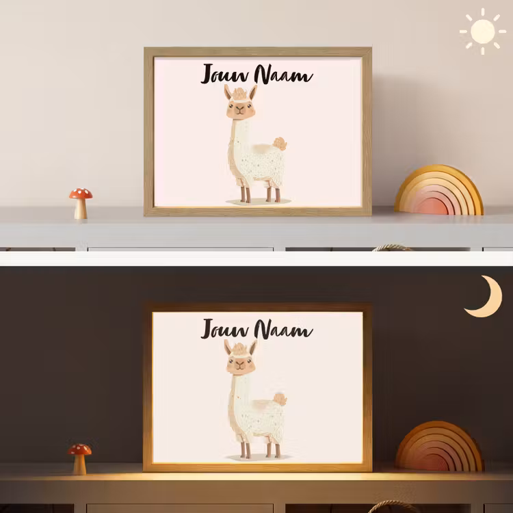 Lama - Dieren - Boerderij - Pastel Light Box met batterij (Wandlamp kind) middel -sfeer3_kind