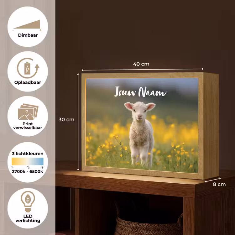 Lammetje - Gras - Bloemen - Geel Light Box met batterij (Wandlamp kind) middel -USP_websiteoverzichtNL
