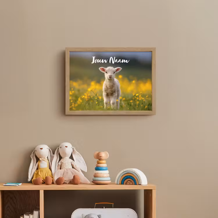 Lammetje - Gras - Bloemen - Geel Light Box met batterij (Wandlamp kind) middel -sfeer2_kind