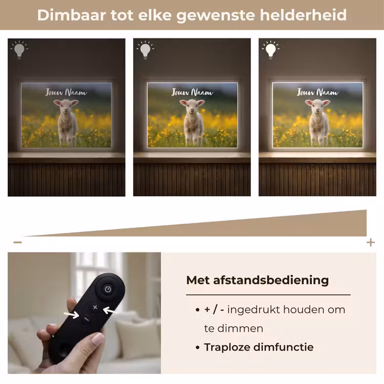 Lammetje - Gras - Bloemen - Geel Light Box met batterij (Wandlamp kind) middel -USP_dimbaarNL