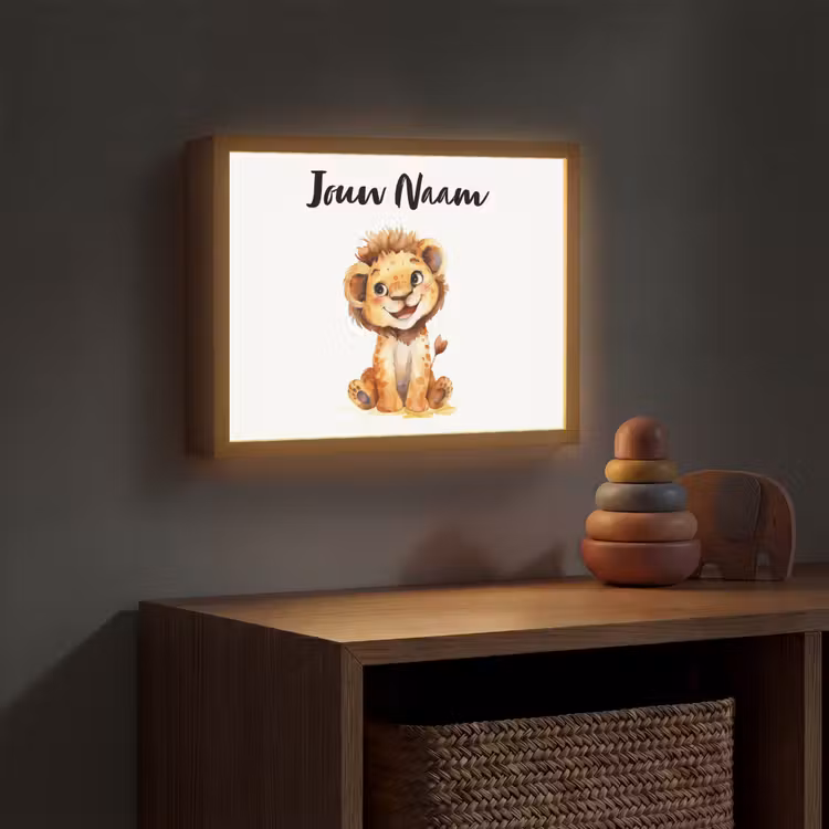 Leeuw - Baby dier Light Box met batterij (Wandlamp kind) middel -sfeer5_kind