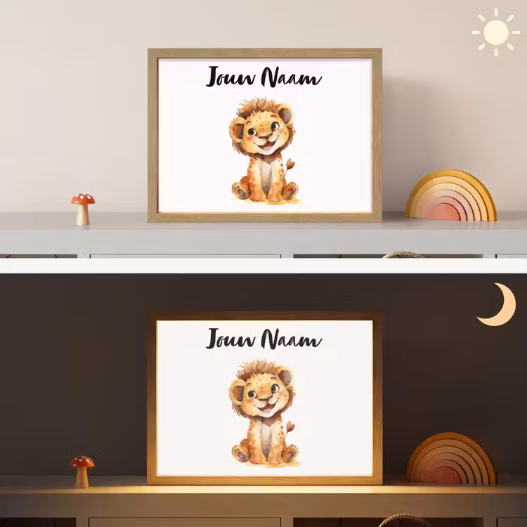Leeuw - Baby dier Light Box met batterij (Wandlamp kind) middel -sfeer3_kind
