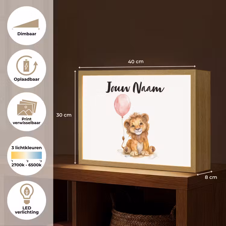 Leeuw - Baby dier - Dieren - Roze ballon Light Box met batterij (Wandlamp kind) middel -USP_websiteoverzichtNL