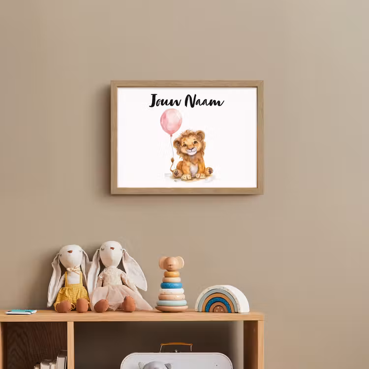 Leeuw - Baby dier - Dieren - Roze ballon Light Box met batterij (Wandlamp kind) middel -sfeer2_kind