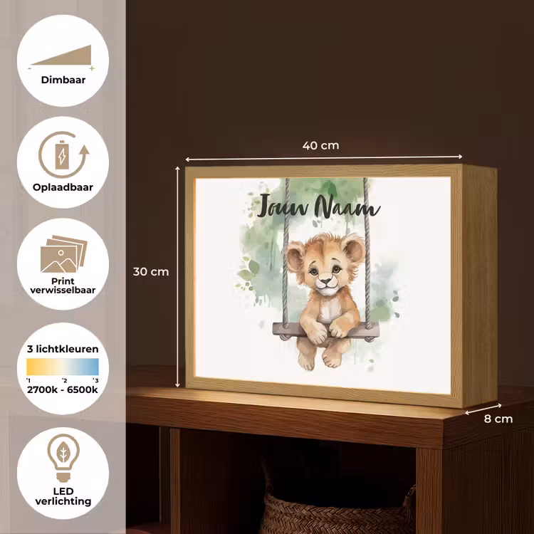 Leeuw - Dier - Kinderen - Jungle Light Box met batterij (Wandlamp kind) middel -USP_websiteoverzichtNL