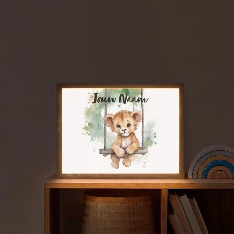 Leeuw - Dier - Kinderen - Jungle Light Box met batterij (Wandlamp kind) middel -sfeer1_kind