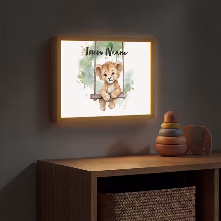 Leeuw - Dier - Kinderen - Jungle Light Box met batterij (Wandlamp kind) middel -sfeer5_kind