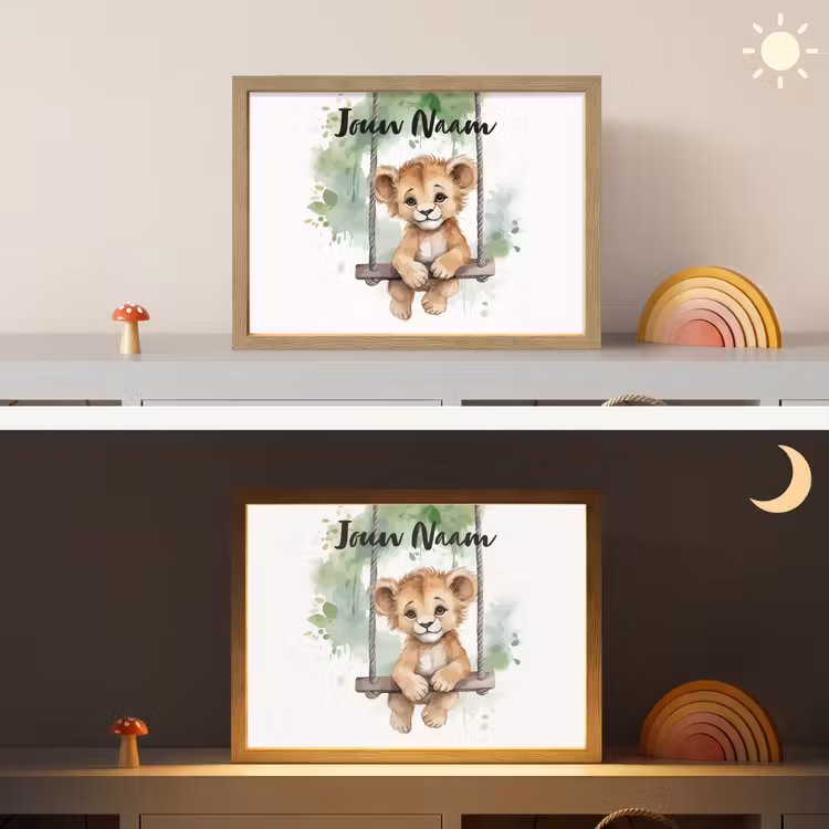 Leeuw - Dier - Kinderen - Jungle Light Box met batterij (Wandlamp kind) middel -sfeer3_kind