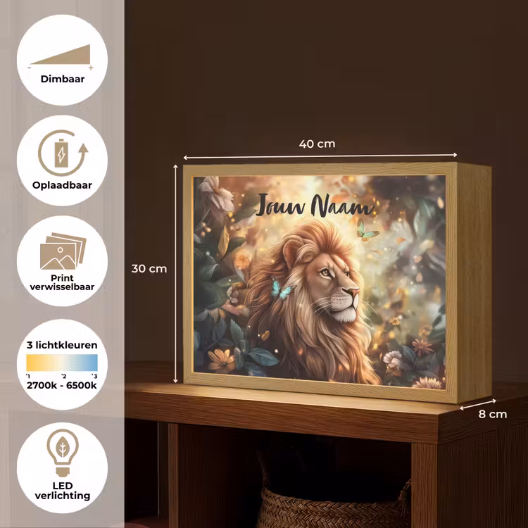 Leeuw - Dieren - Bloemen - Jungle Light Box met batterij (Wandlamp kind) middel -USP_websiteoverzichtNL