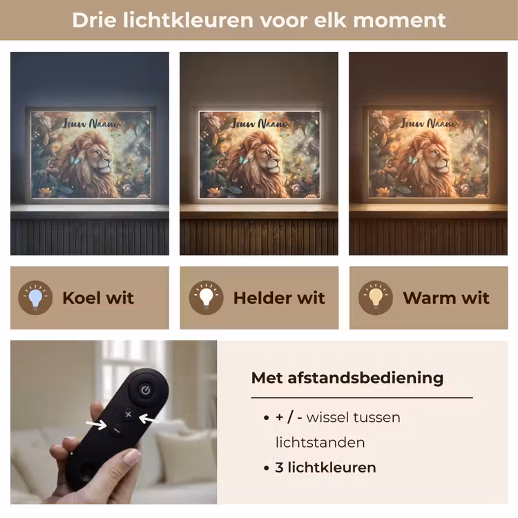 Leeuw - Dieren - Bloemen - Jungle Light Box met batterij (Wandlamp kind) middel -USP_lichtkleurNL