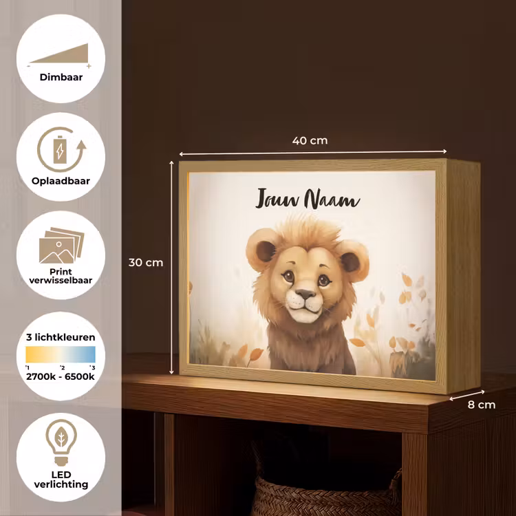 Leeuw - Dieren - Kinderen - Bruin - Meisje Light Box met batterij (Wandlamp kind) middel -USP_websiteoverzichtNL
