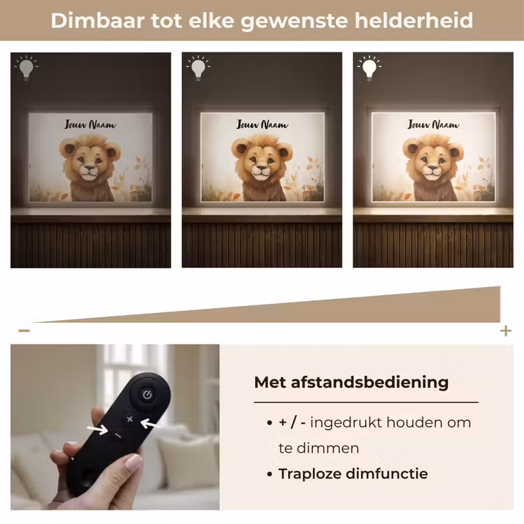 Leeuw - Dieren - Kinderen - Bruin - Meisje Light Box met batterij (Wandlamp kind) middel -USP_dimbaarNL
