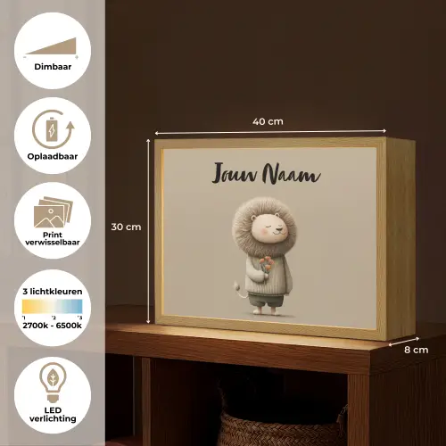 Leeuw - Oranje bloemen - Vriendelijk Light Box met batterij (Wandlamp kind) middel -USP_websiteoverzichtNL