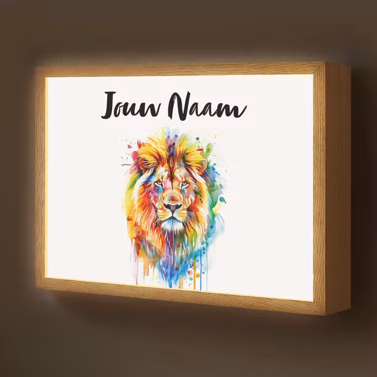 Leeuw - Verf - Kleurrijk - Wit - Dier Light Box met batterij (Wandlamp kind) middel -z3d_website