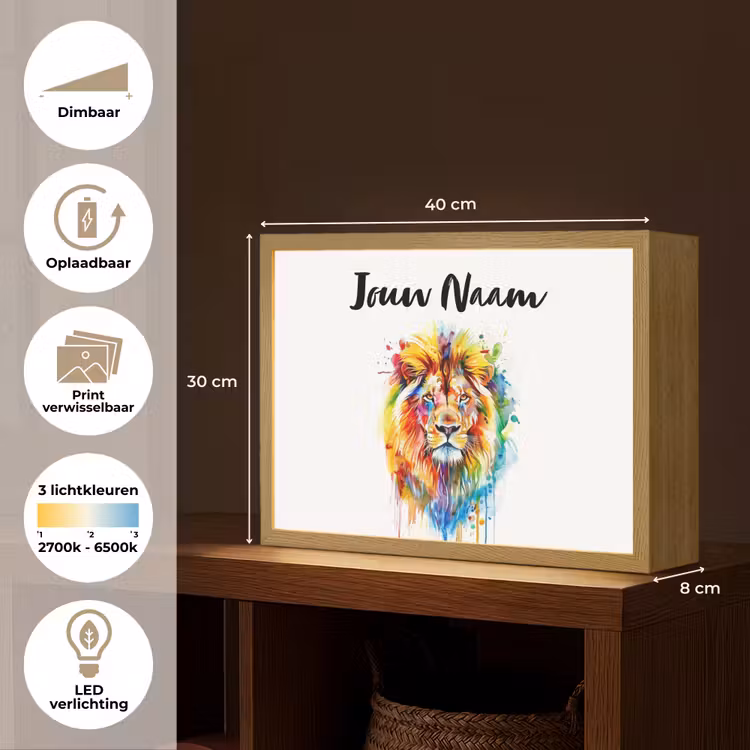 Leeuw - Verf - Kleurrijk - Wit - Dier Light Box met batterij (Wandlamp kind) middel -USP_websiteoverzichtNL
