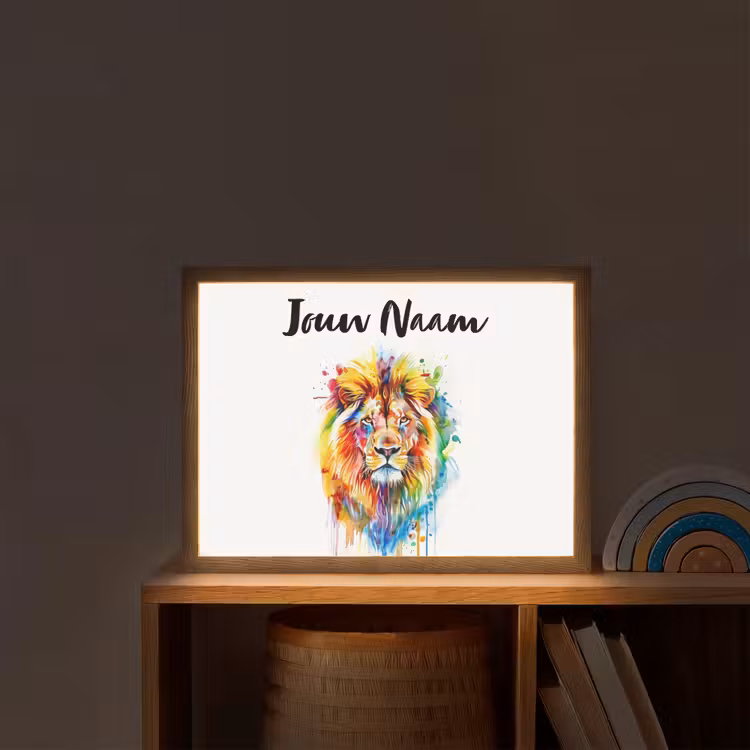 Leeuw - Verf - Kleurrijk - Wit - Dier Light Box met batterij (Wandlamp kind) middel -sfeer1_kind