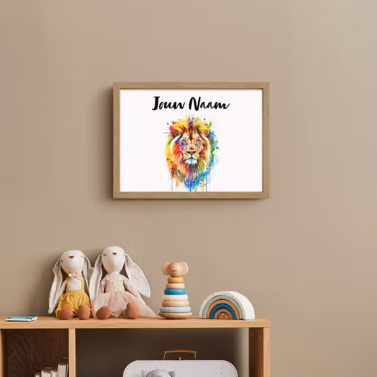 Leeuw - Verf - Kleurrijk - Wit - Dier Light Box met batterij (Wandlamp kind) middel -sfeer2_kind