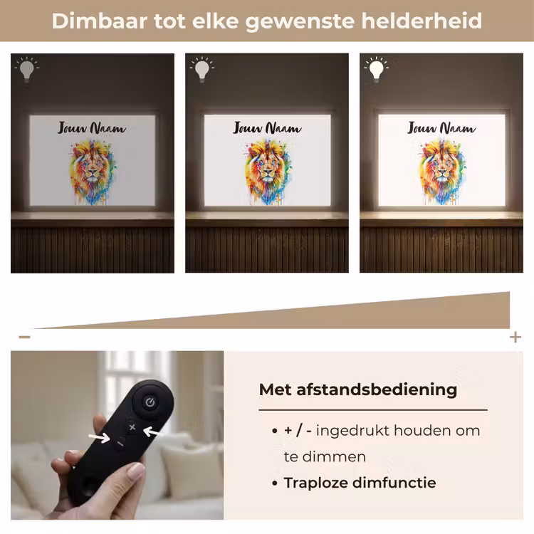 Leeuw - Verf - Kleurrijk - Wit - Dier Light Box met batterij (Wandlamp kind) middel -USP_dimbaarNL
