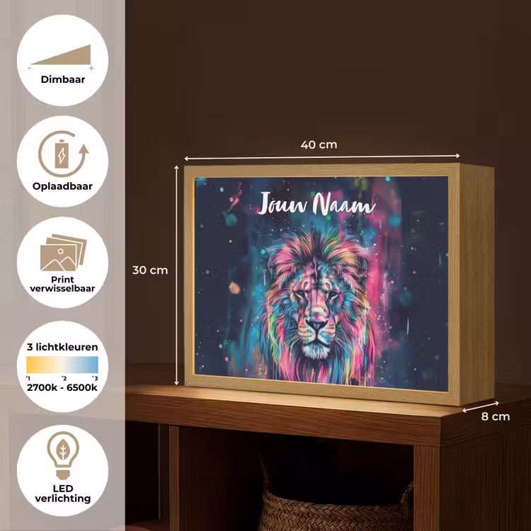 Leeuw - Verf - Kleurrijk - Zwart - Dieren Light Box met batterij (Wandlamp kind) middel -USP_websiteoverzichtNL