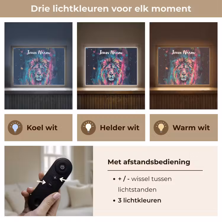 Leeuw - Verf - Kleurrijk - Zwart - Dieren Light Box met batterij (Wandlamp kind) middel -USP_lichtkleurNL