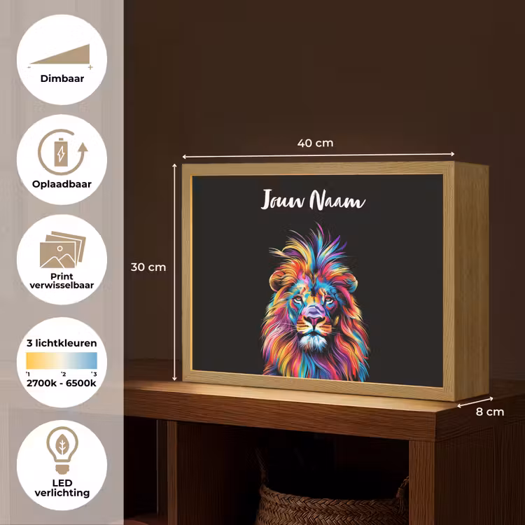 Leeuwen - Kleurrijk - Zwart - Dieren Light Box met batterij (Wandlamp kind) middel -USP_websiteoverzichtNL