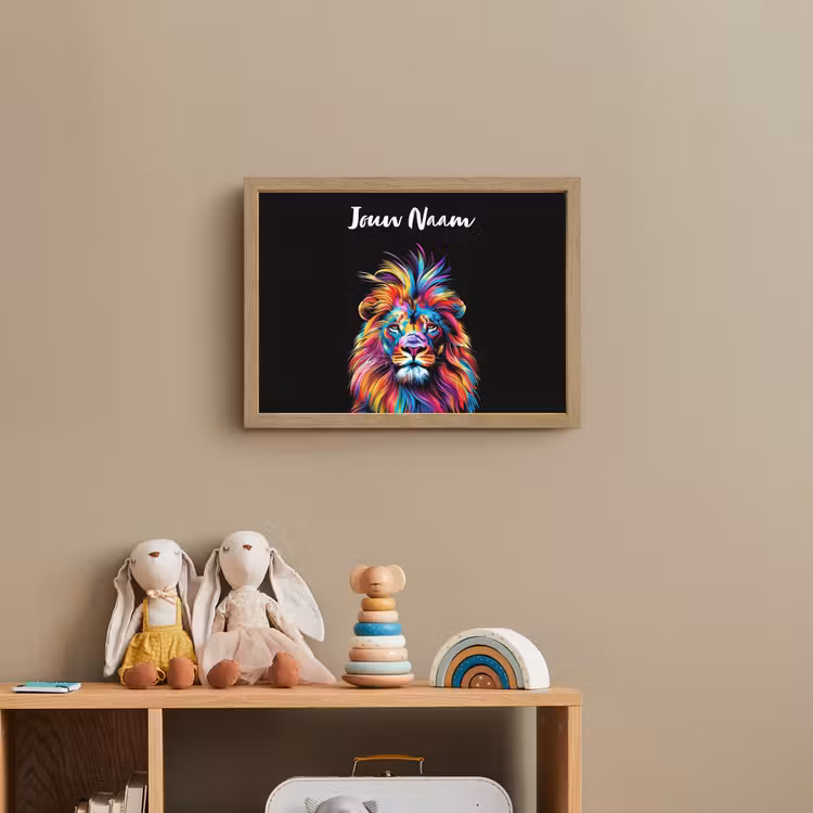 Leeuwen - Kleurrijk - Zwart - Dieren Light Box met batterij (Wandlamp kind) middel -sfeer2_kind